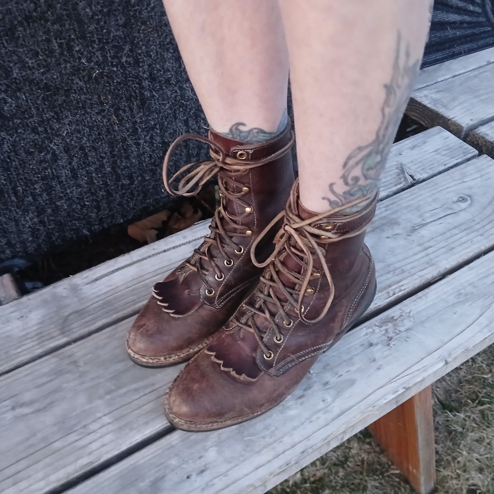 Brown Leather Lace-Up Boots